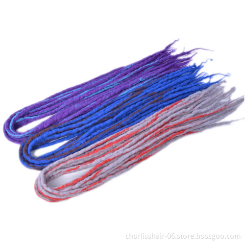 Wholesale Long 22'' Soft Colorful Nepal Felted Wool Handmade Afro Synthetic Dreadlocks Crochet Braids Hair For Kids And Adult